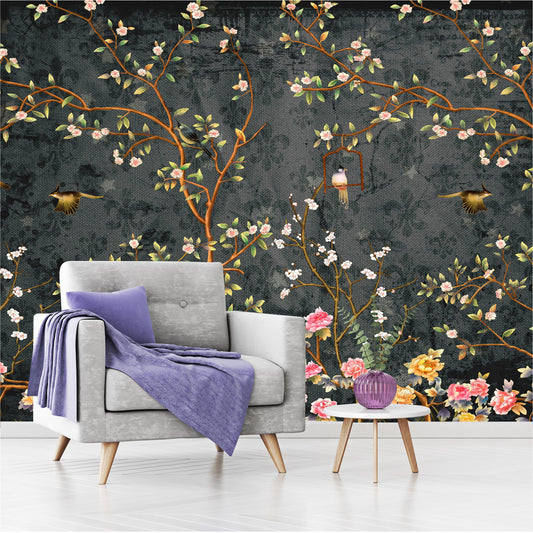 Mural Campestre Inglés Gris Oscuro - Negro - MT375
