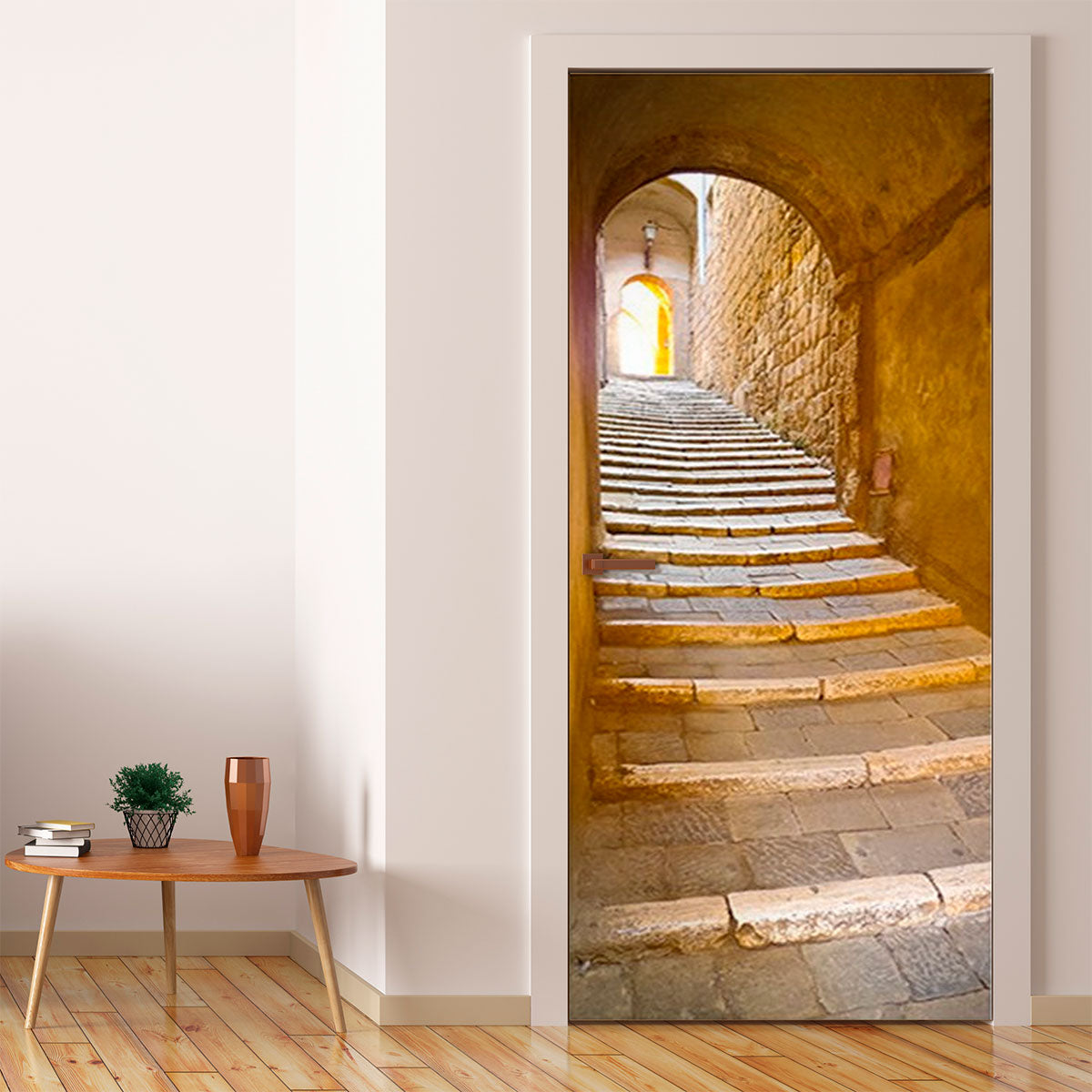 Vinilo Decorativo Para Puertas - Escalones en un callejón de Italia - VP002