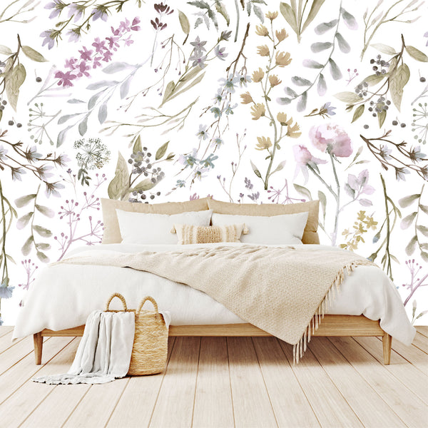 Mural Tropical Flores con Hojas Acuareladas - MT155