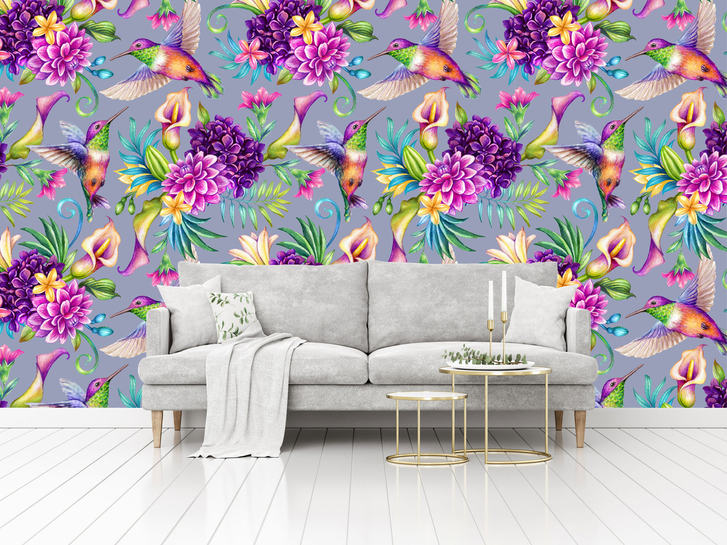 Vinilo Mate Tropical Floreciente Colibri 017