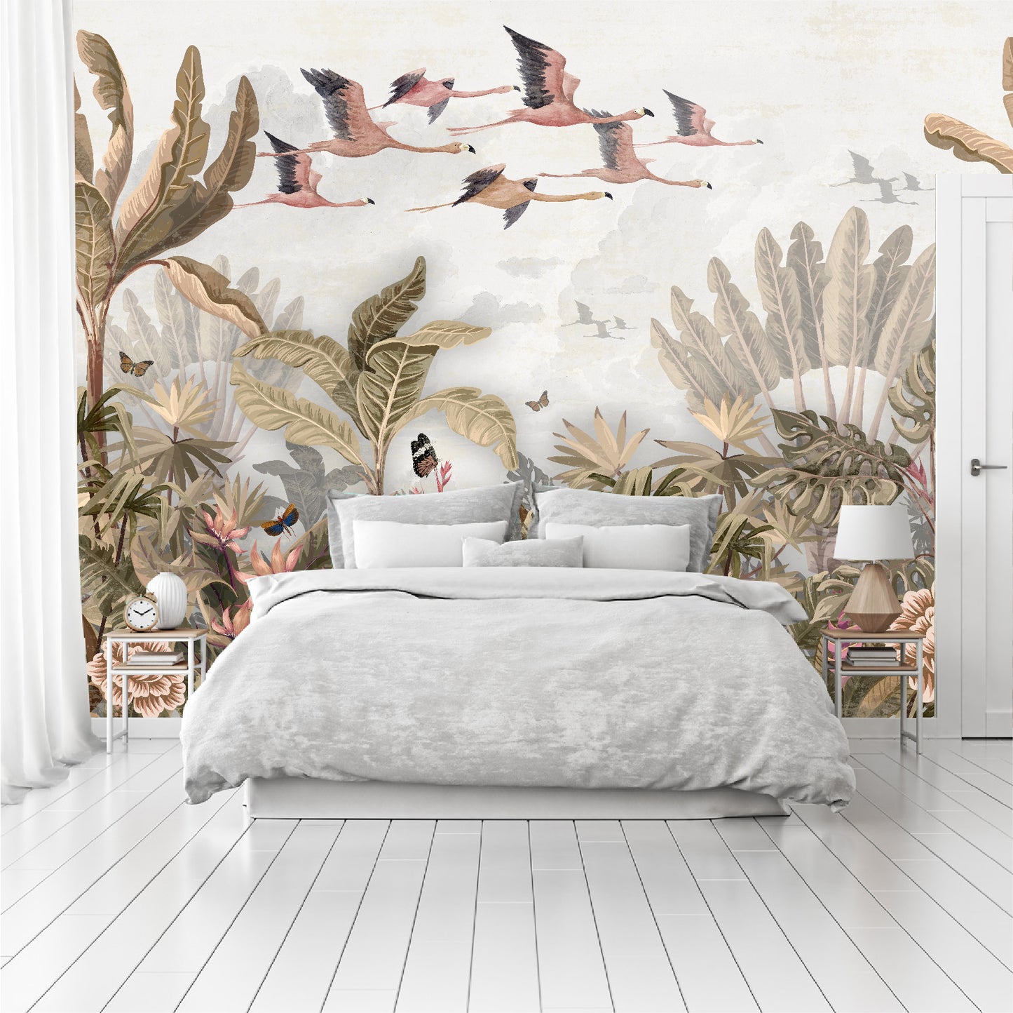 Mural Tropical Flamencos Voladores - MT276