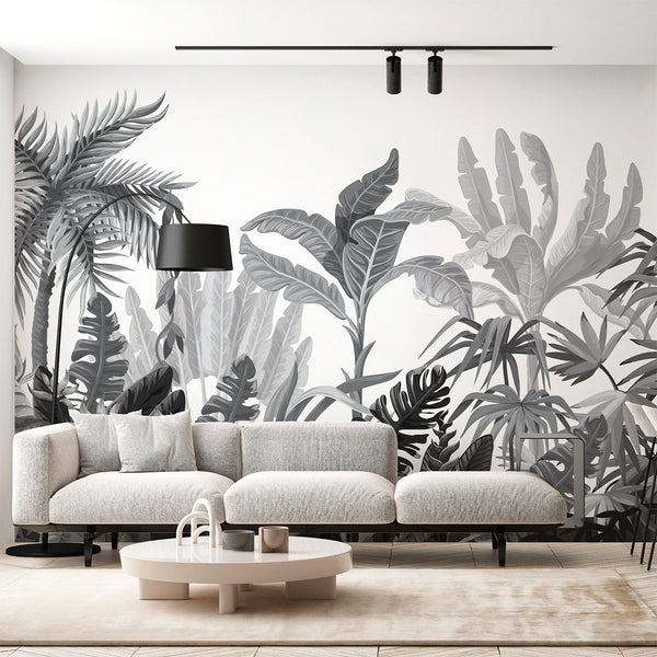 Mural Jungla Tropical Blanco y Negro - MT137