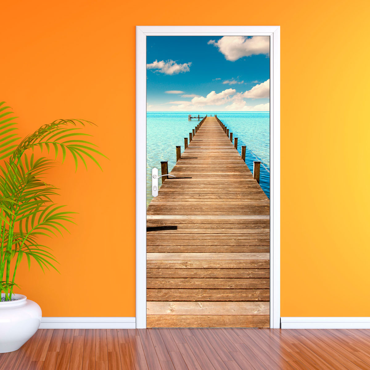 Vinilo Decorativo Para Puertas - Embarcadero en la Playa - VP006