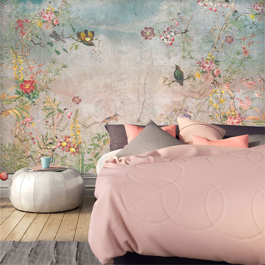 Mural Tropical Flores de Campo Vintage Bicolor - MT379