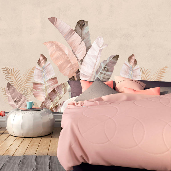 Mural Tropical Plumas Rosas - MT577