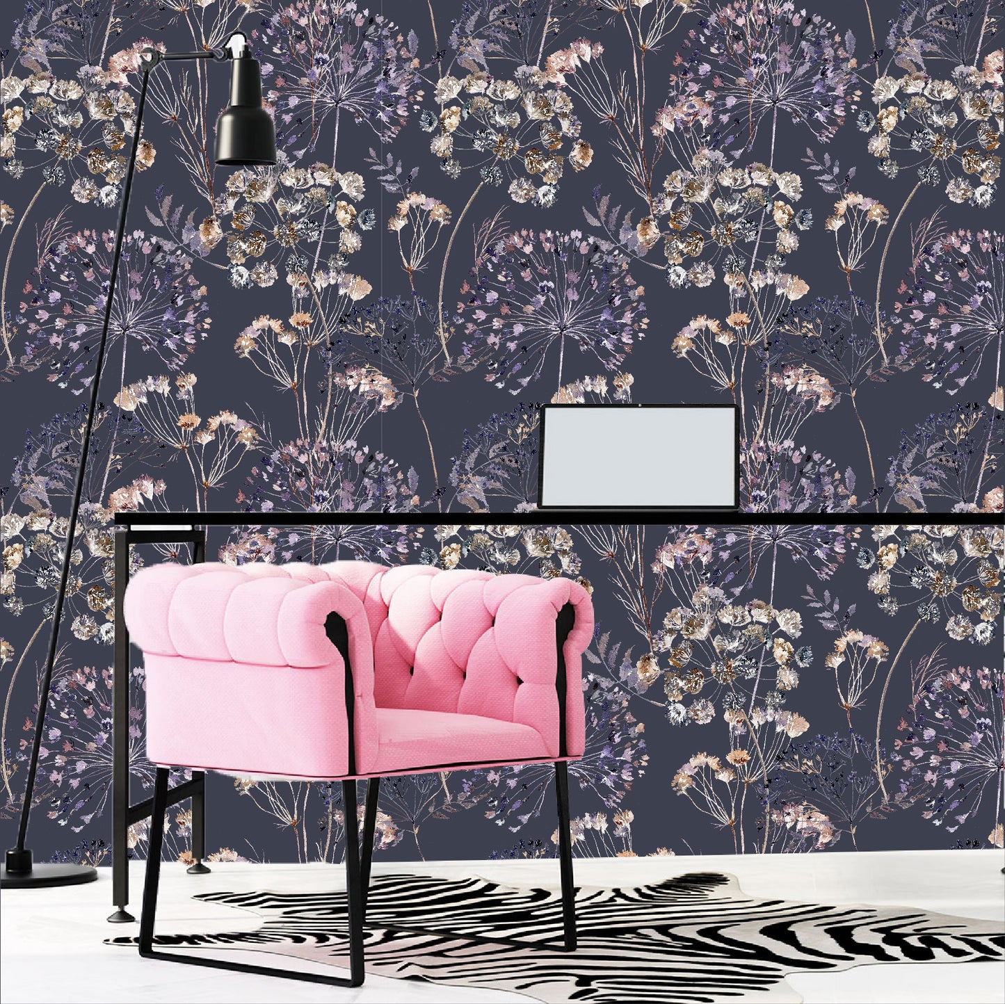Mural Mate Flores Estilo Boho fondo oscuro - MT426