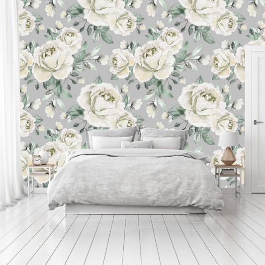 Mural Flores Acuarela Rosas Color Crema - MT160