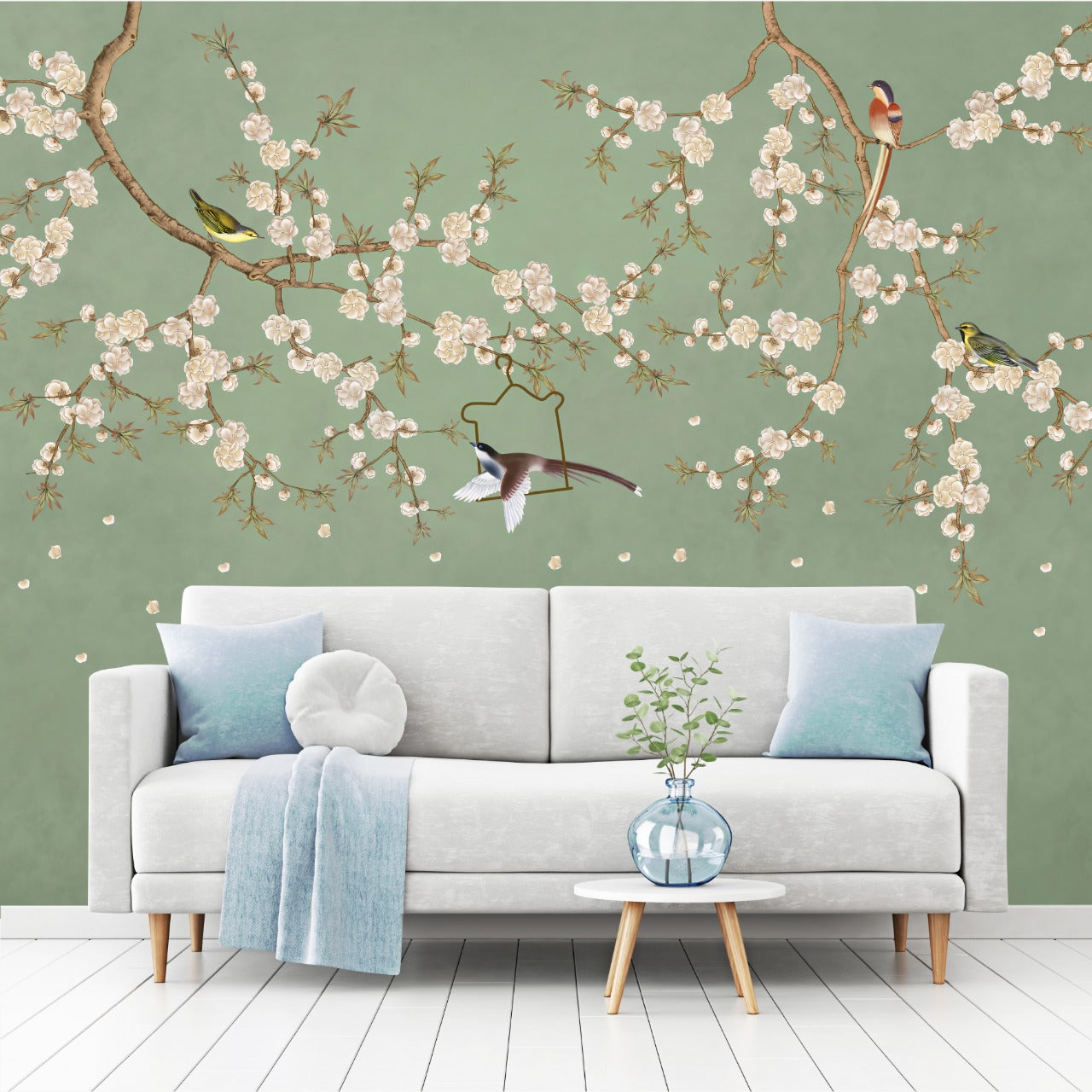 Mural Vintage Ramas con Flores y Pajaritos - MT227