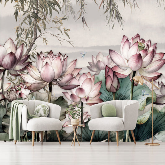 Mural Tropical Flores de Loto - MT391