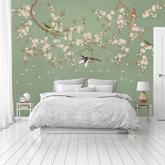 Mural Vintage Ramas con Flores y Pajaritos - MT227