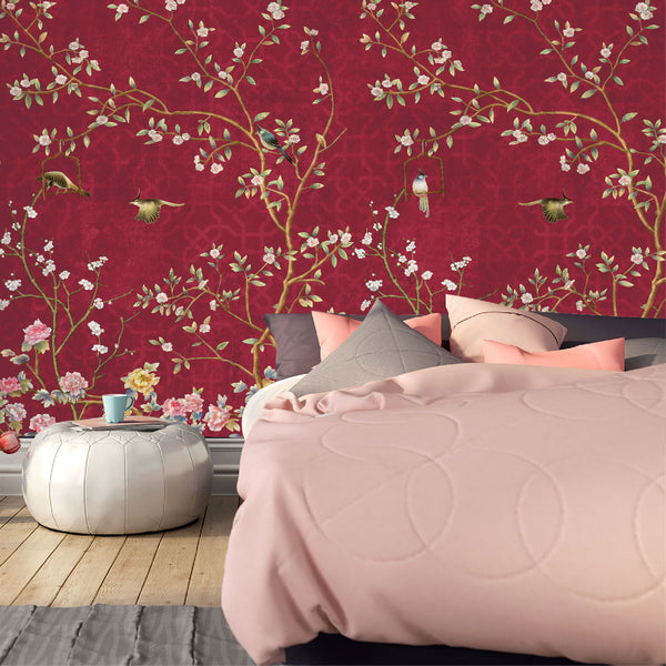 Vinilo Mate Tropical Campestres Estilo Inglés Rojo 093