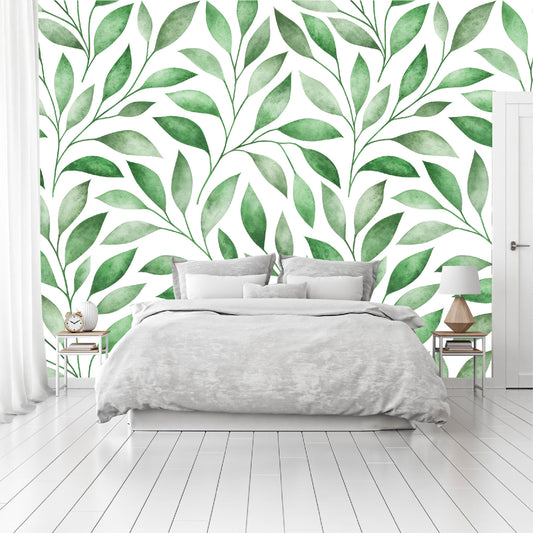 Vinilo Mate Tropical Hojas Verdes Estilo Acuarela 123