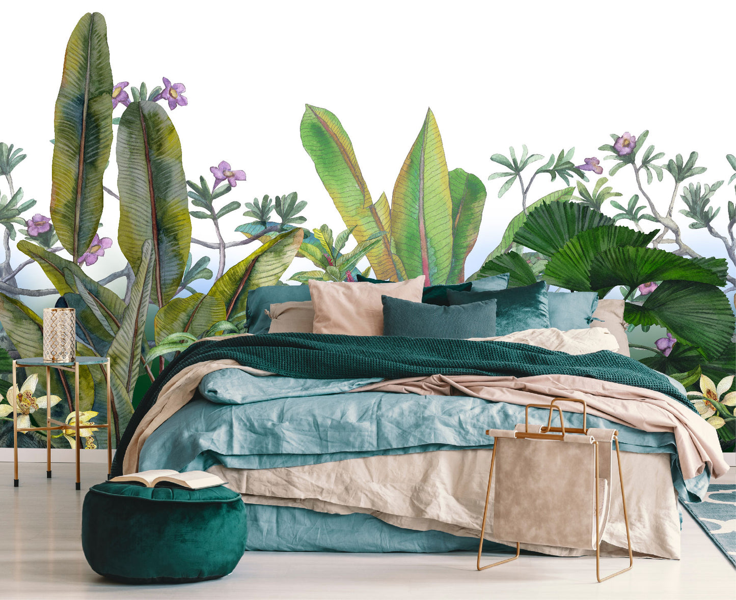 Mural Hojas Tropicales con Flores - MT156