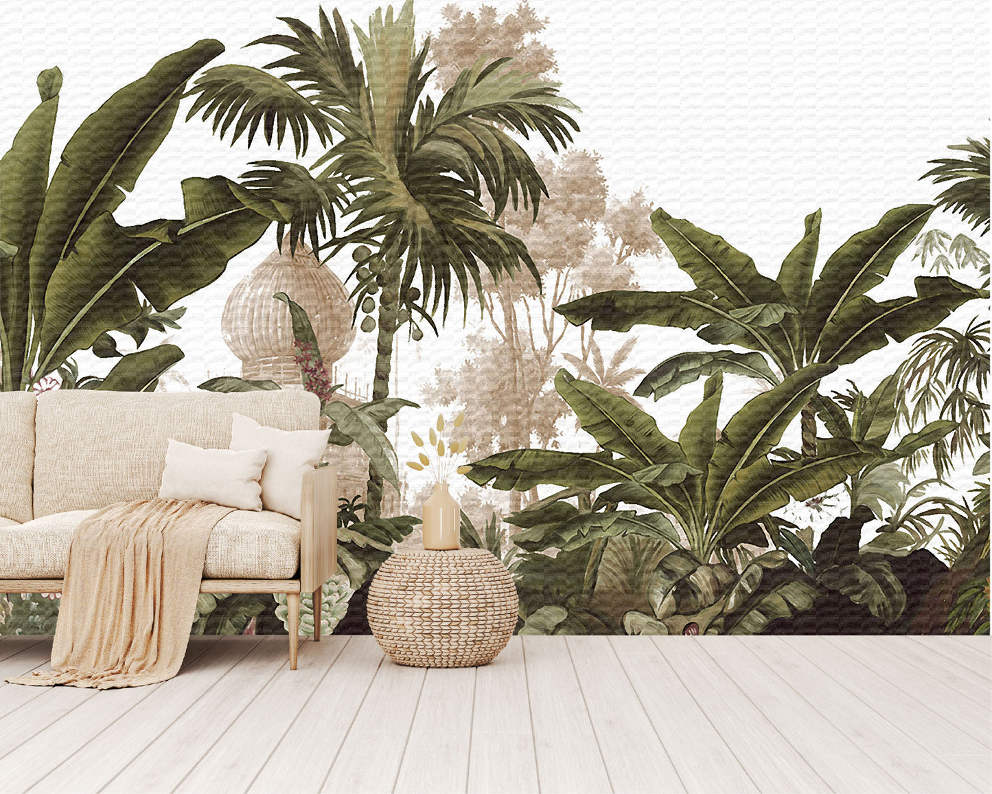 Vinilo Mate Selva Tropical con Castillo Antiguo 135