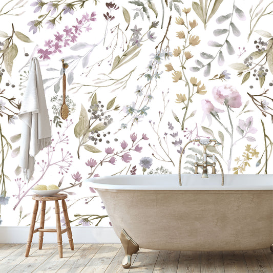Mural Tropical Flores con Hojas Acuareladas - MT155