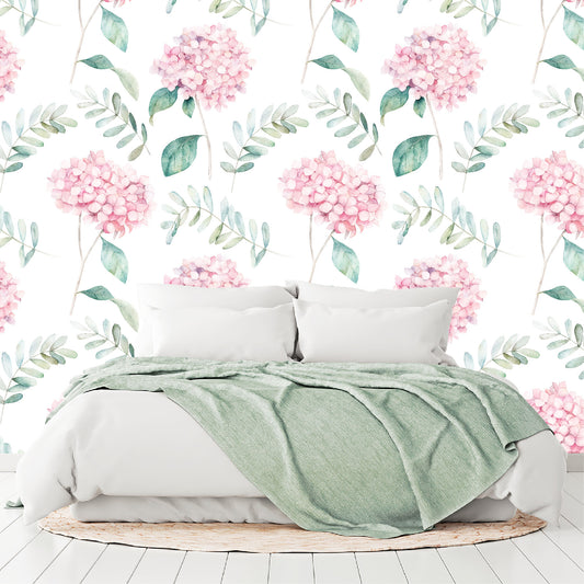 Vinilo Mate Tropical Flores de Hortensia y Ramas de Eucalipto 118
