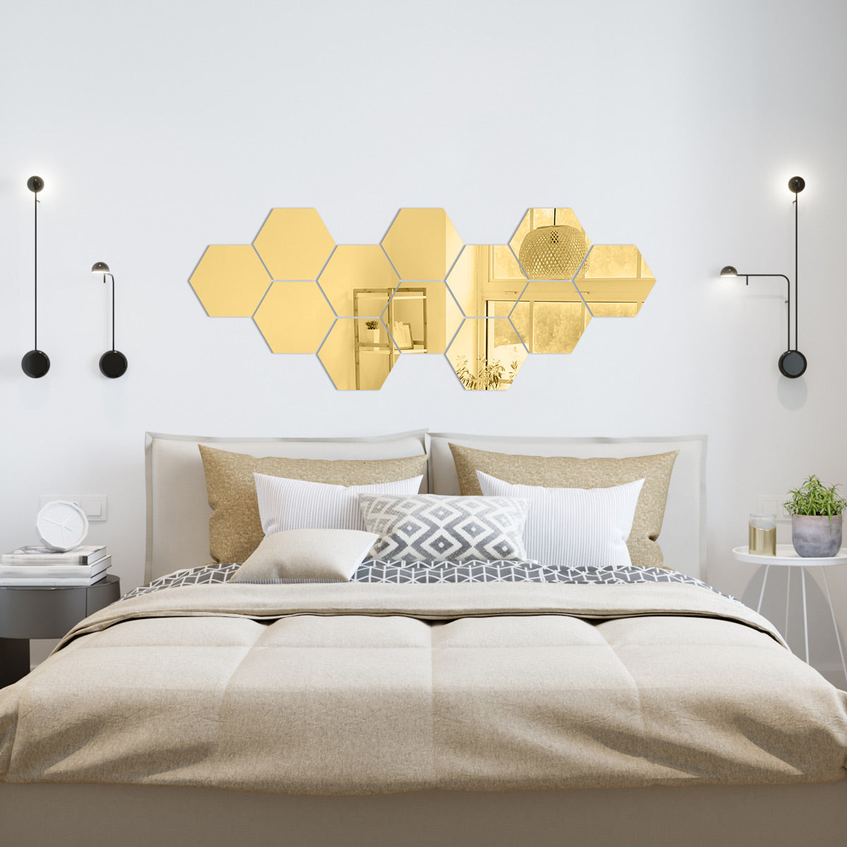 Pvc Imitación Espejo Dorado Hexagonales - Pack por 6 unidades - ES011