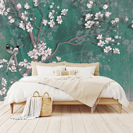 Mural Tropical Árbol con Flores y Pájaros - MT186