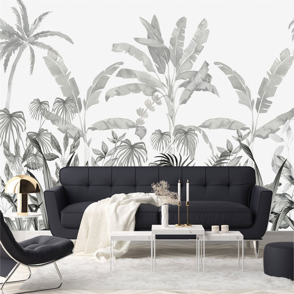 Mural Jungla Tropical en escala de grises - MT568