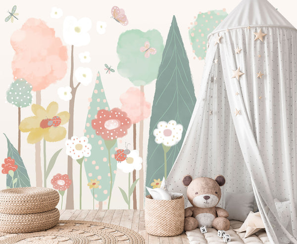 Mural Infantil Flores Silvestres Acuareladas - MI052