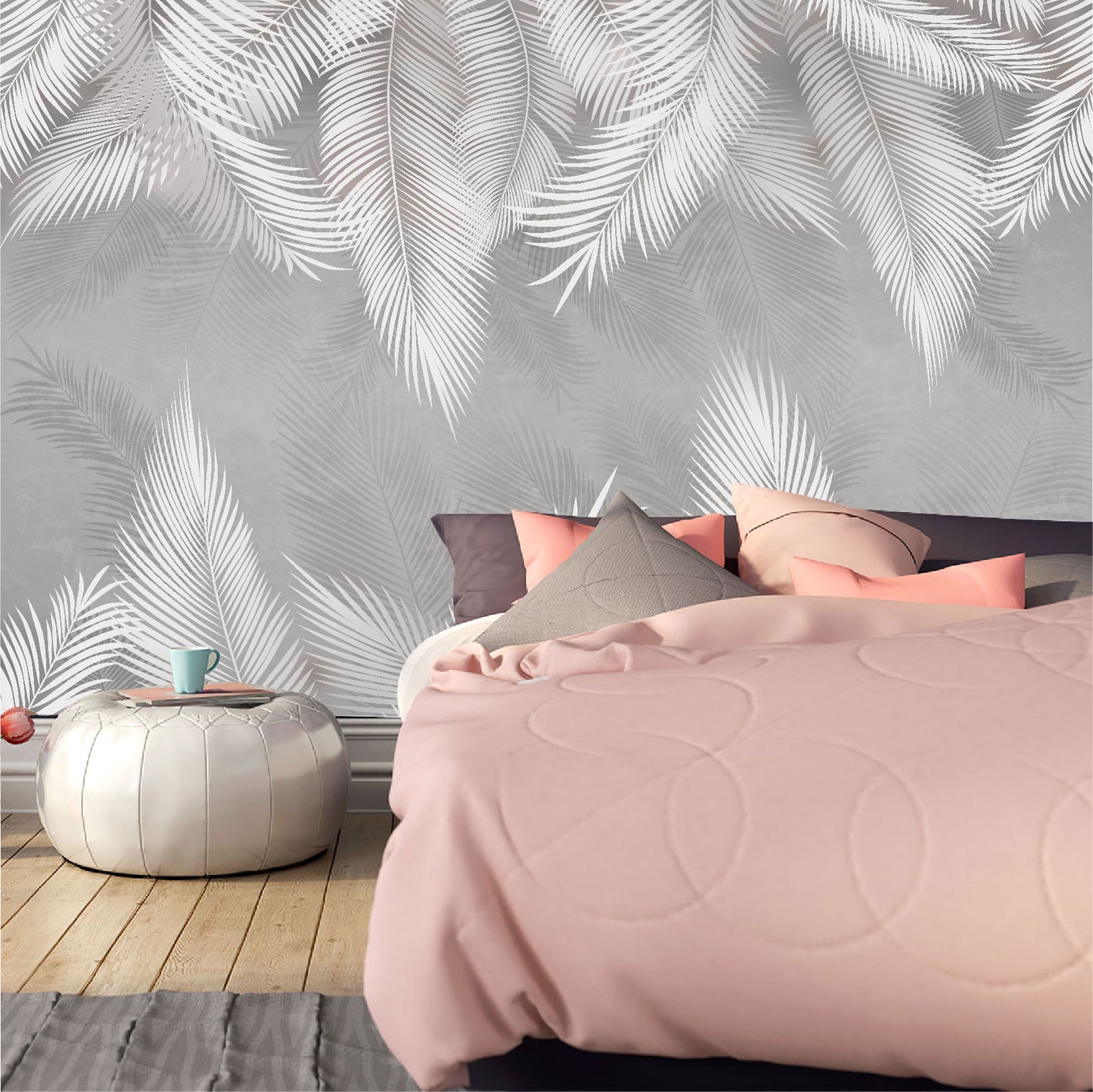 Mural Plumas Blancas y Grises - MT414