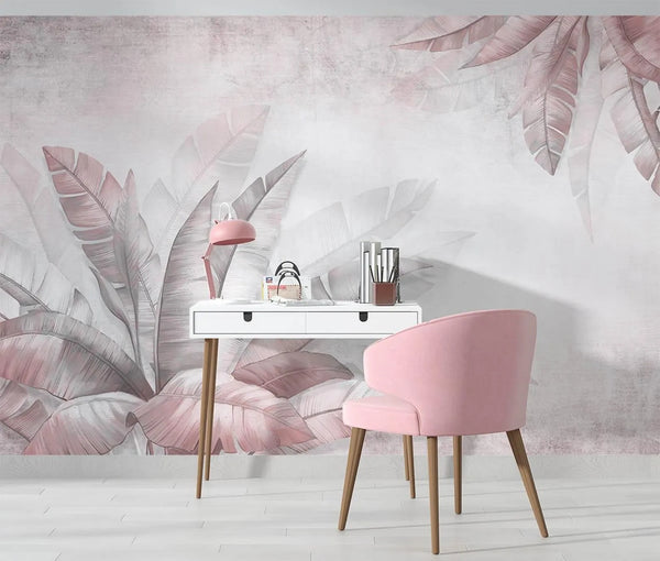 Mural Hojas Rosas Suaves - MT593