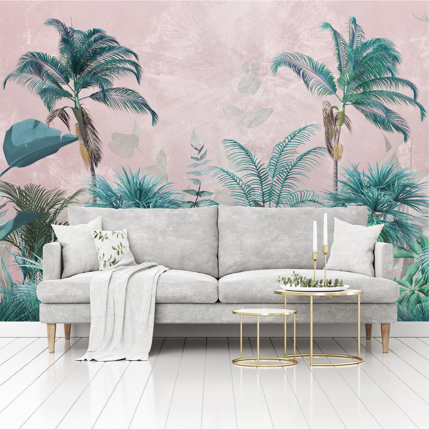 Mural Jungla Tropical con Fondo Rosa - MT189