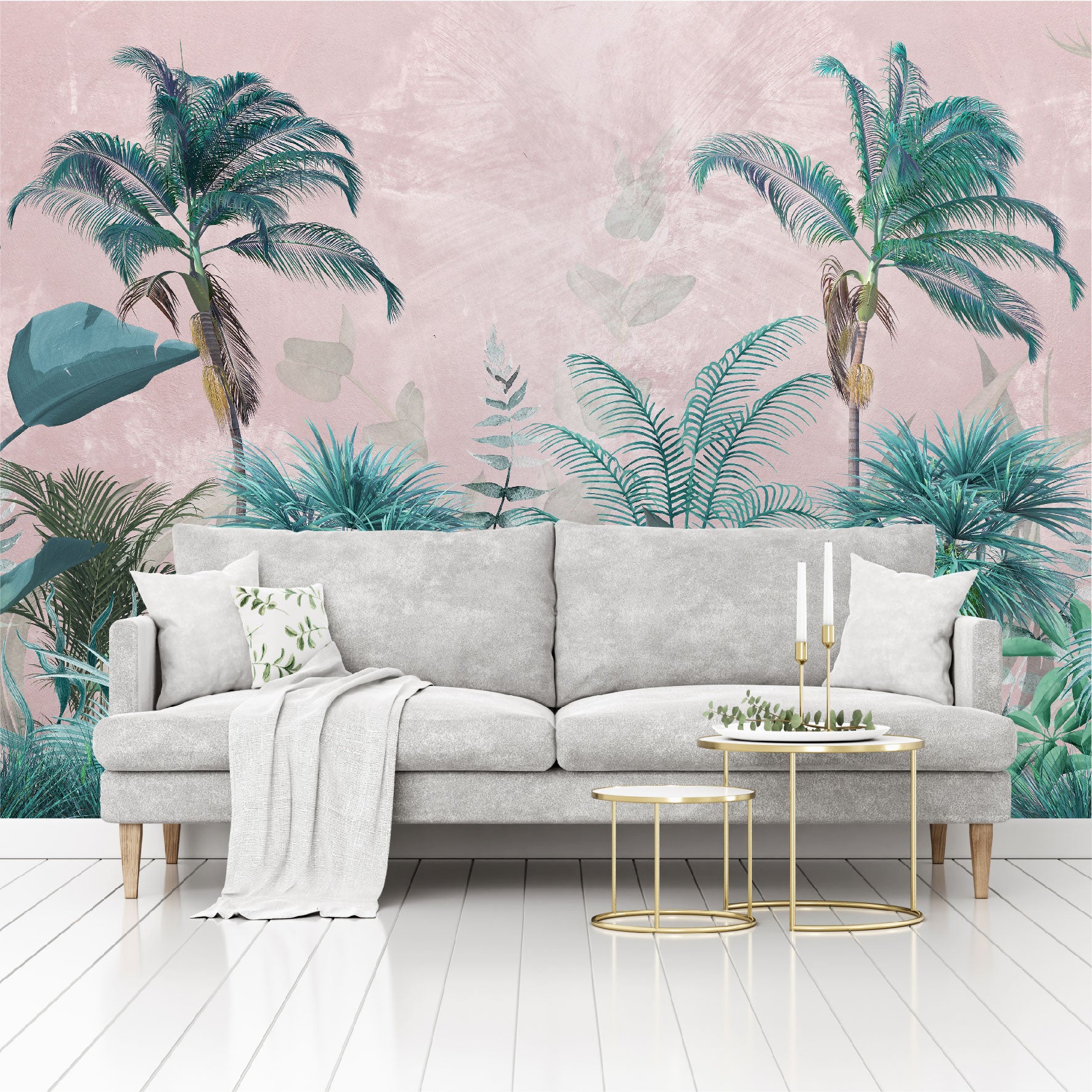 Mural Jungla Tropical con Fondo Rosa - MT189