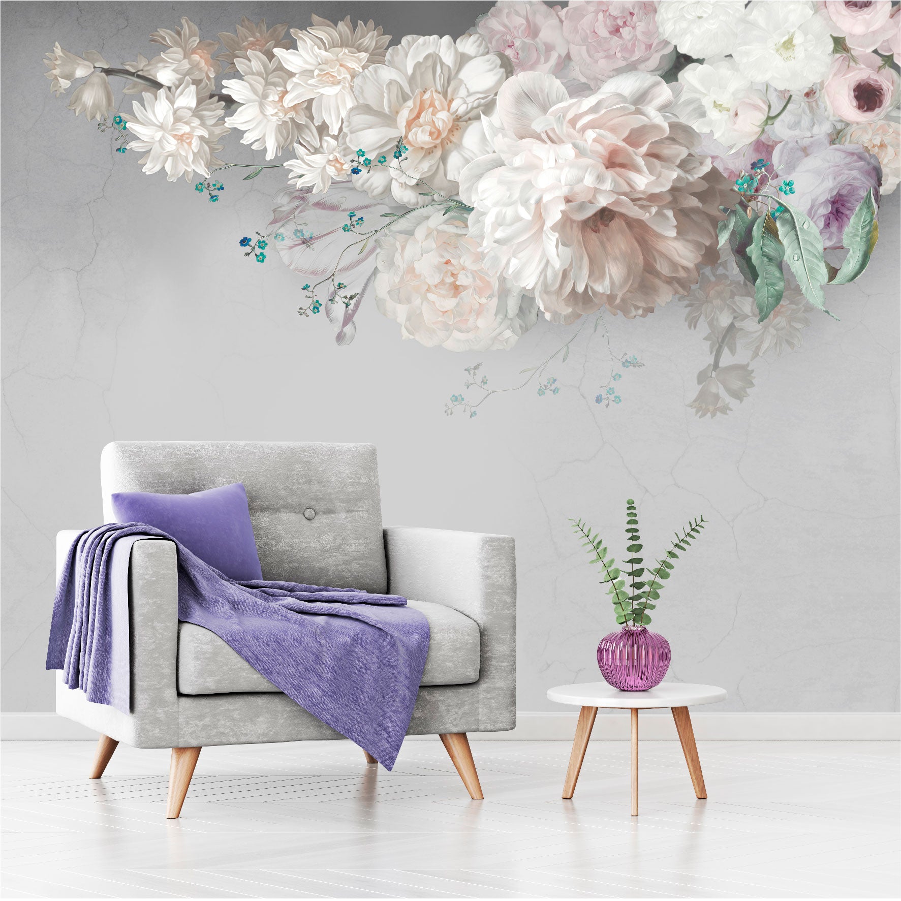 Mural Flores de Pintura al óleo con fondo gris  - MT444