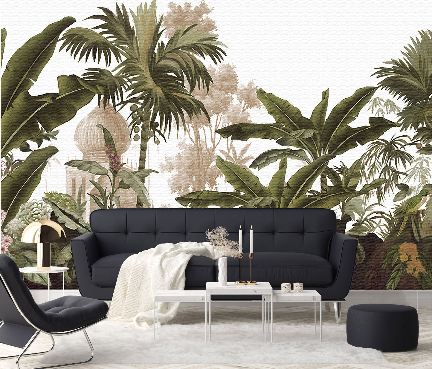 Vinilo Mate Selva Tropical con Castillo Antiguo 135