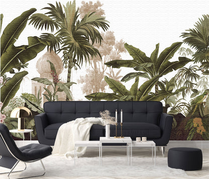 Vinilo Mate Selva Tropical con Castillo Antiguo 135