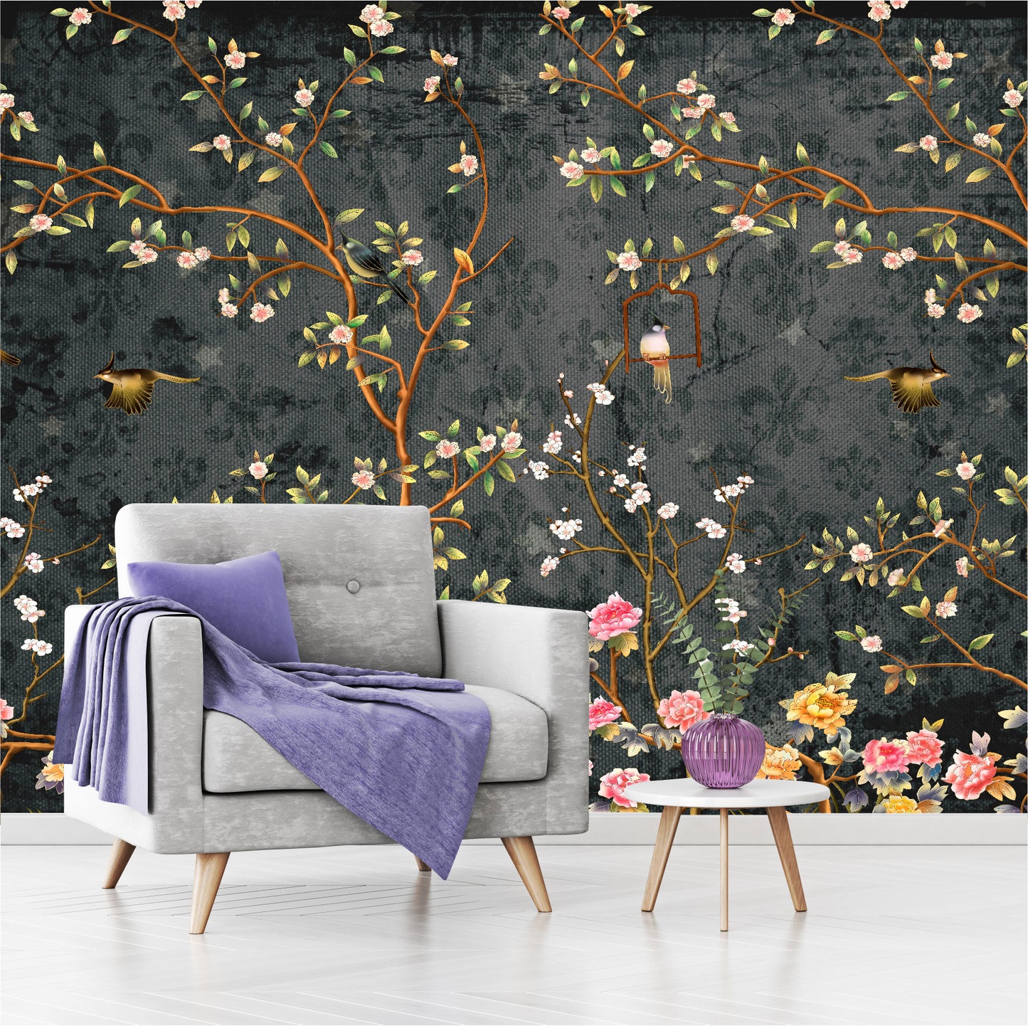 Mural Campestre Inglés Gris Oscuro - Negro - MT375
