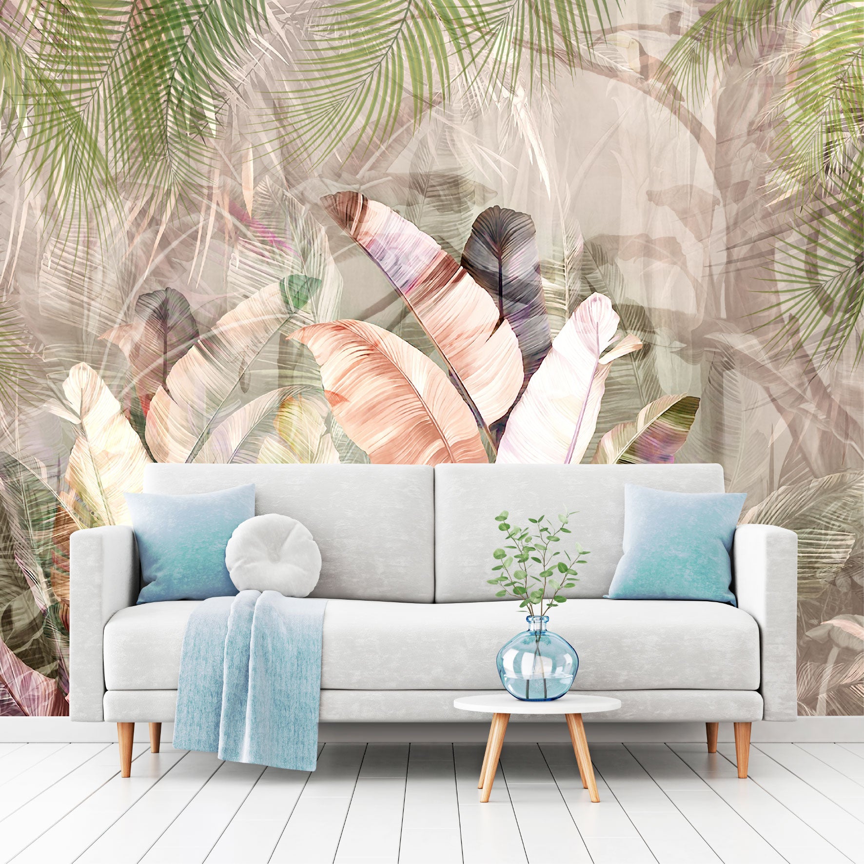 Mural Tropical Plumas Coloridas - MT578