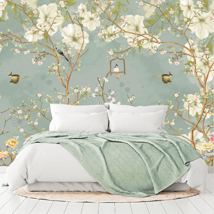 Mural Tropical Flores Blancas Campestres Estilo Inglés - MT070