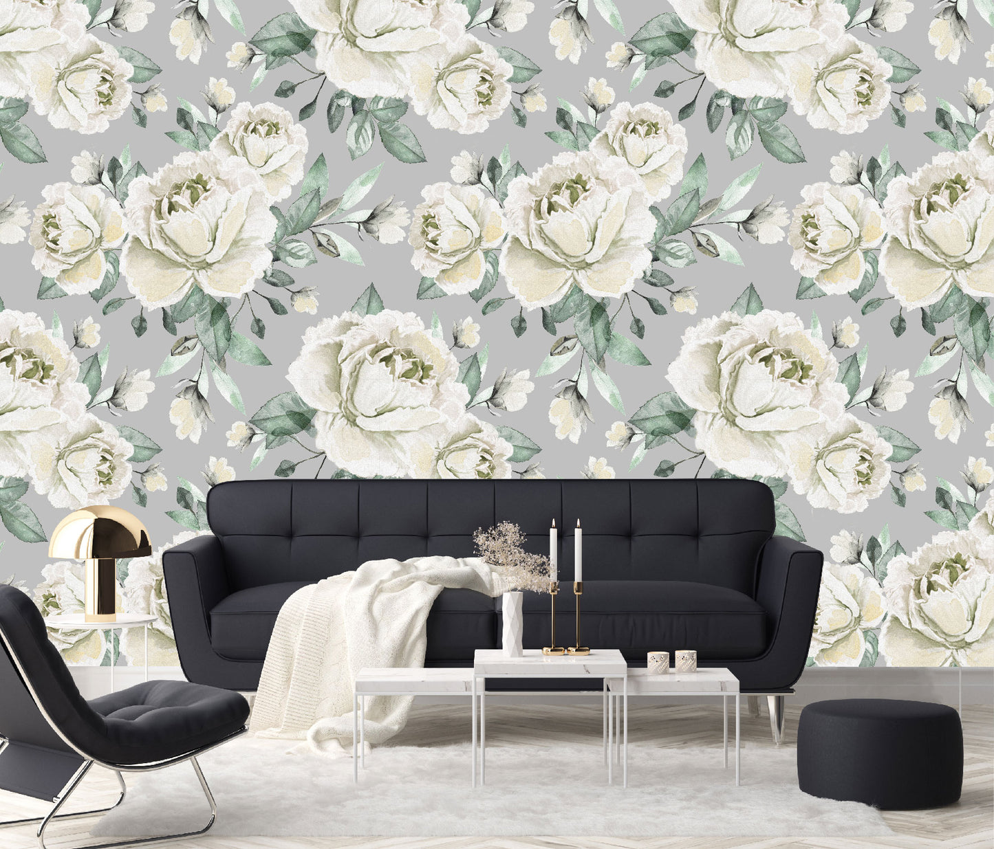 Mural Flores Acuarela Rosas Color Crema - MT160