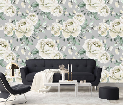 Mural Flores Acuarela Rosas Color Crema - MT160
