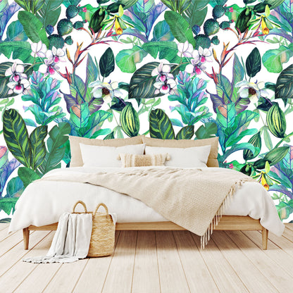 Mural Tropical Flores con Hojas y Cactus - MT154