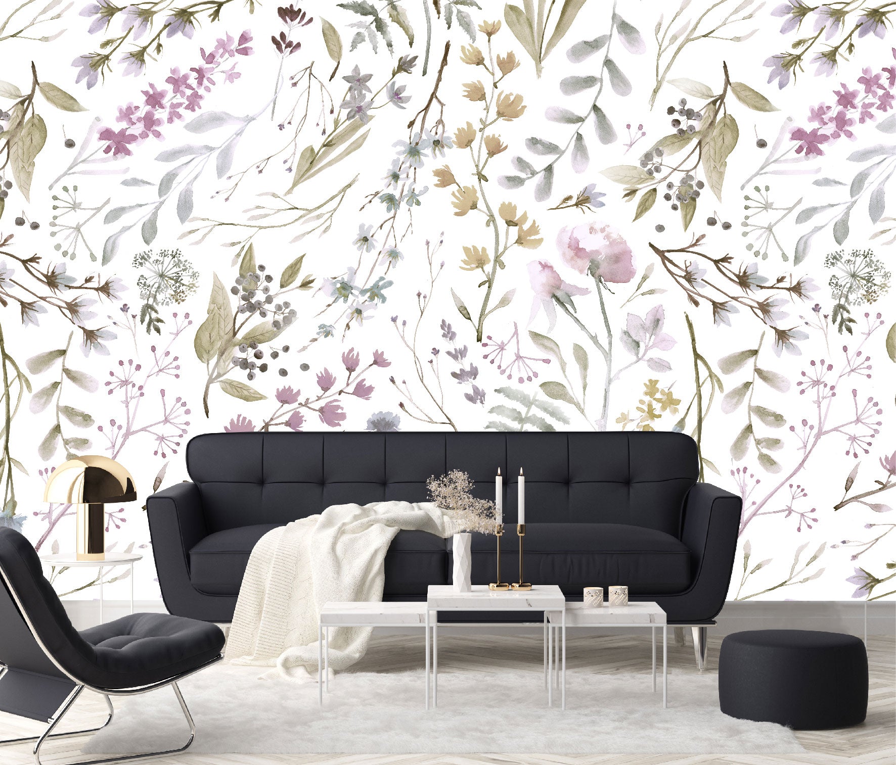 Mural Tropical Flores con Hojas Acuareladas - MT155