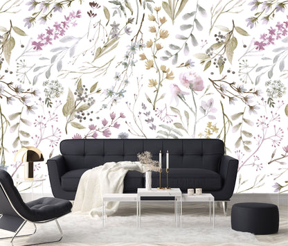 Mural Tropical Flores con Hojas Acuareladas - MT155