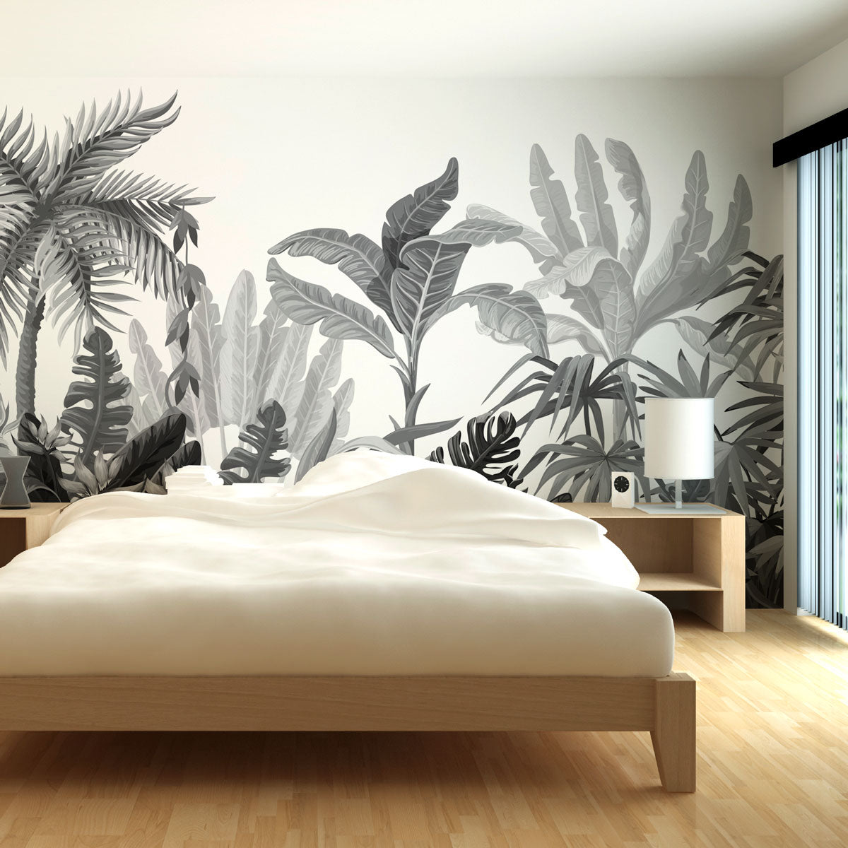 Mural Jungla Tropical Blanco y Negro - MT137
