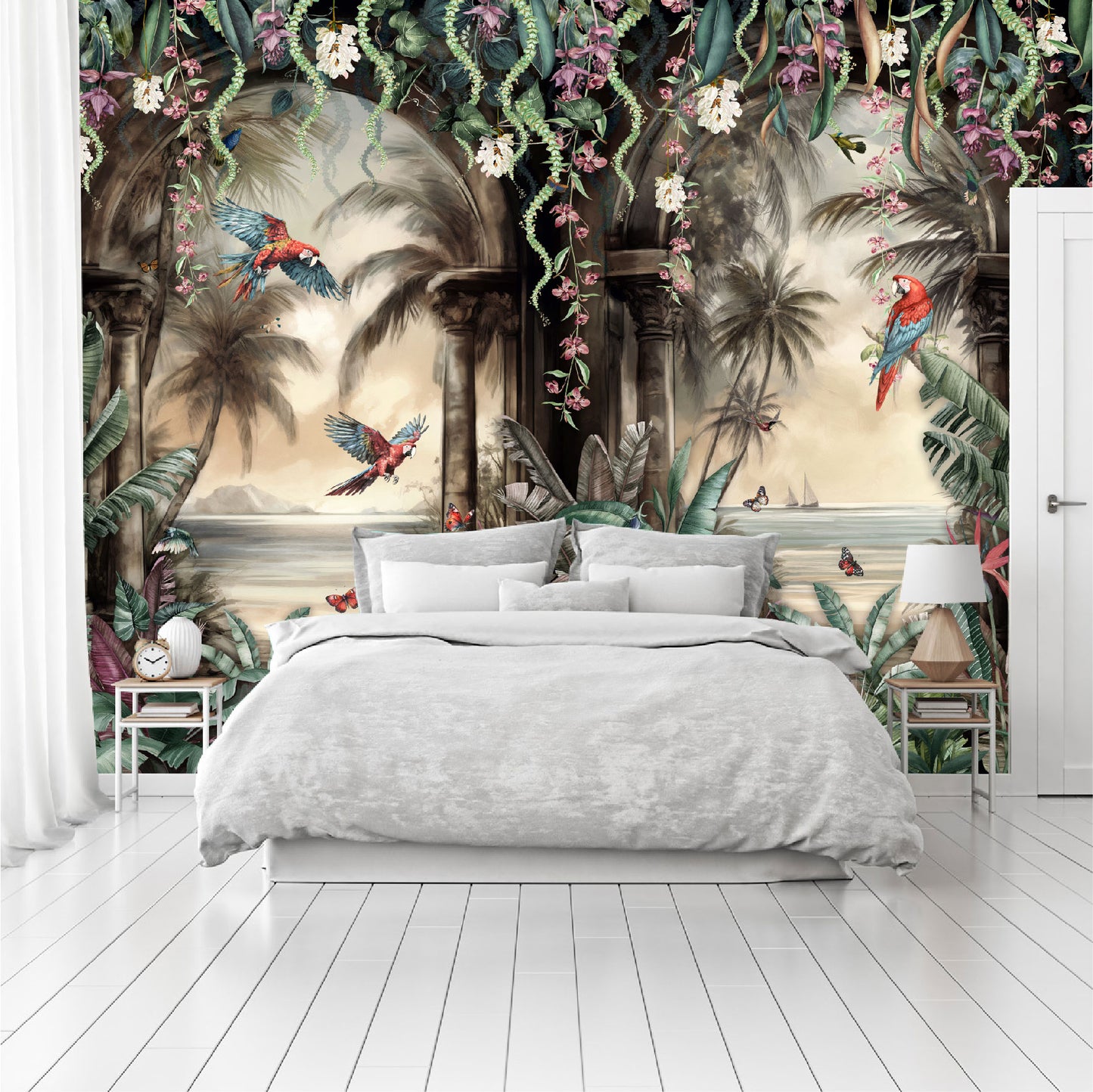 Mural Arco Tropical con loros en el bosque  - MT443