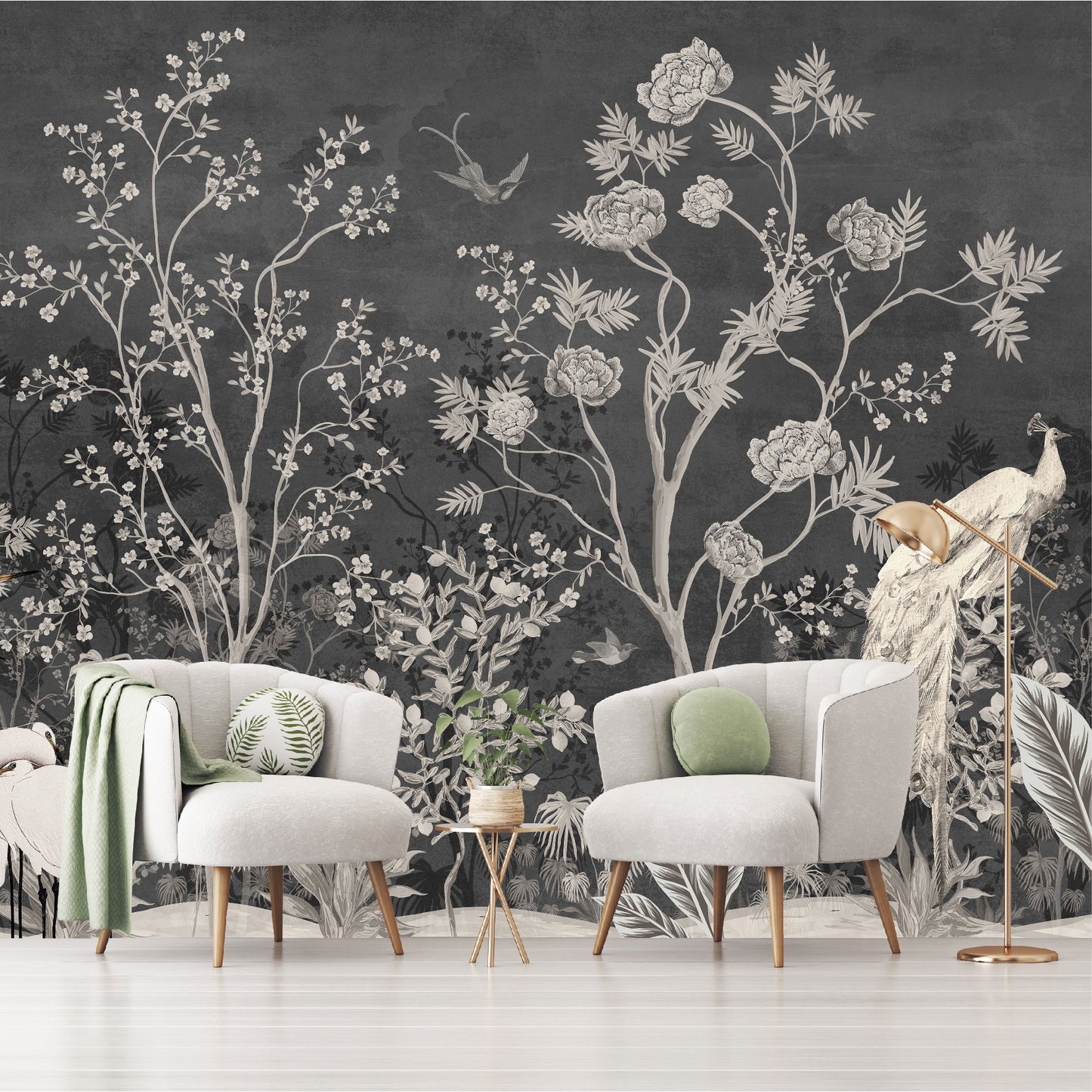 Mural Jardín Vintage con Fondo Oscuro - MT259