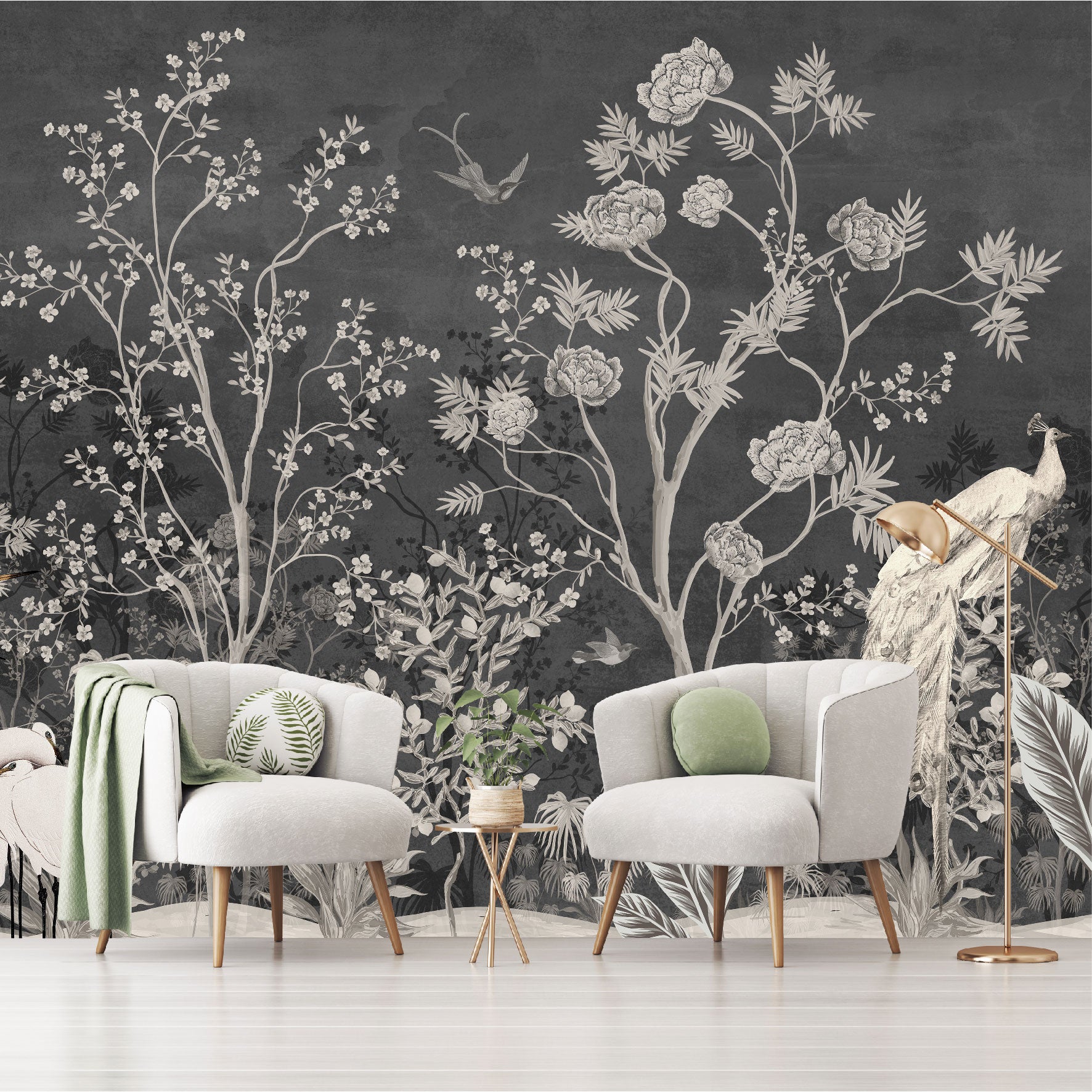 Mural Jardín Vintage con Fondo Oscuro - MT259