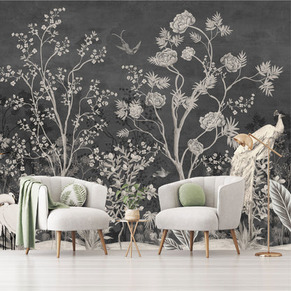 Mural Jardín Vintage con Fondo Oscuro - MT259