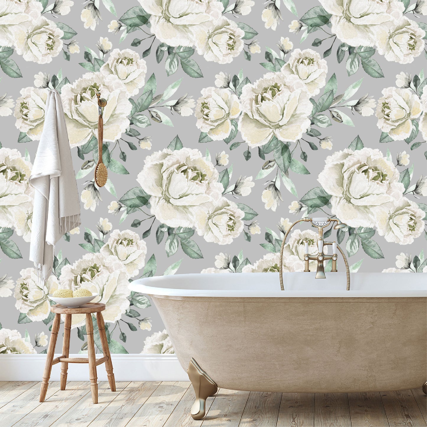 Mural Flores Acuarela Rosas Color Crema - MT160