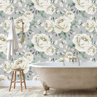 Mural Flores Acuarela Rosas Color Crema - MT160
