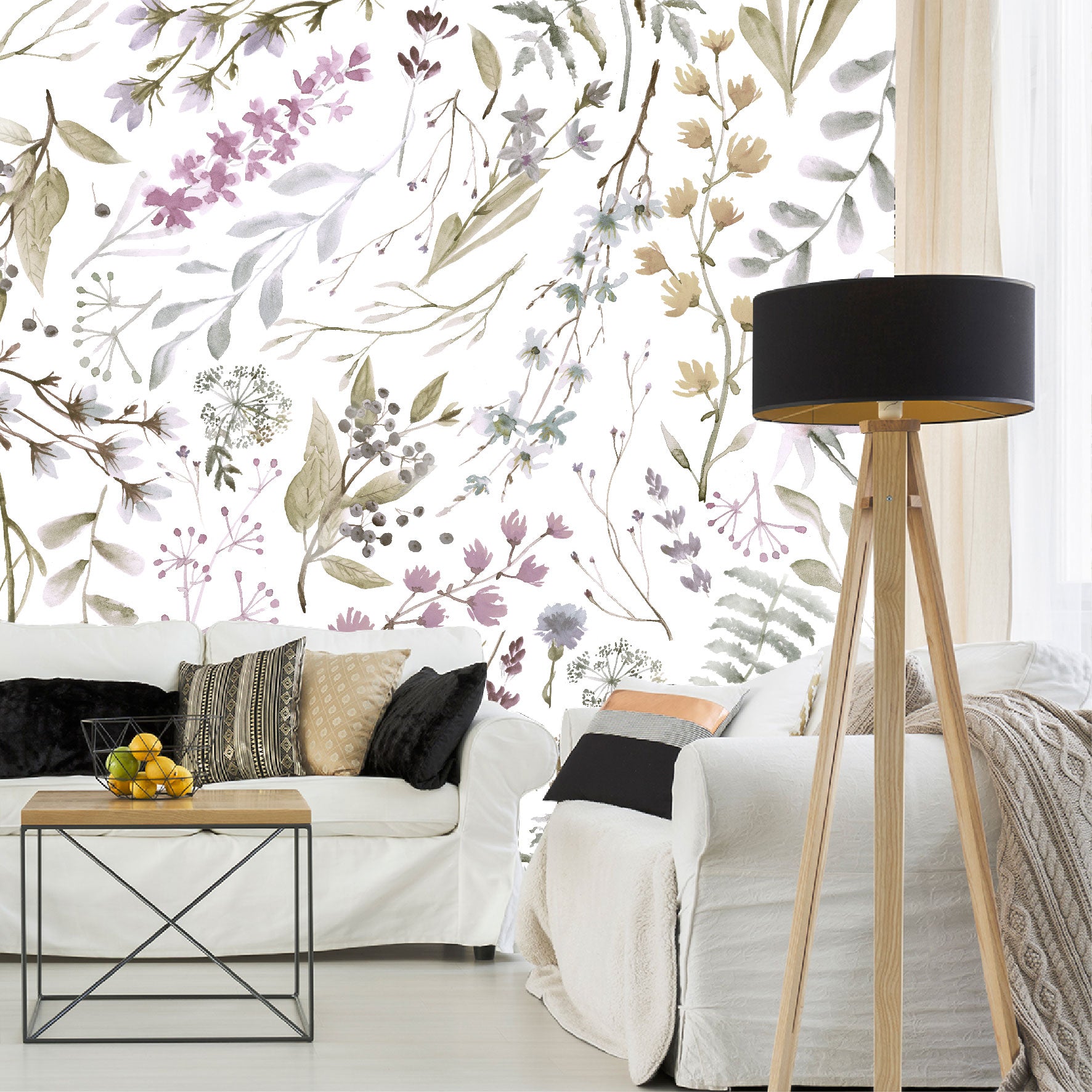 Mural Tropical Flores con Hojas Acuareladas - MT155