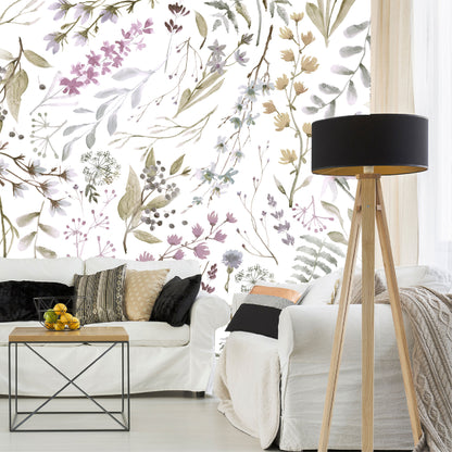 Mural Tropical Flores con Hojas Acuareladas - MT155