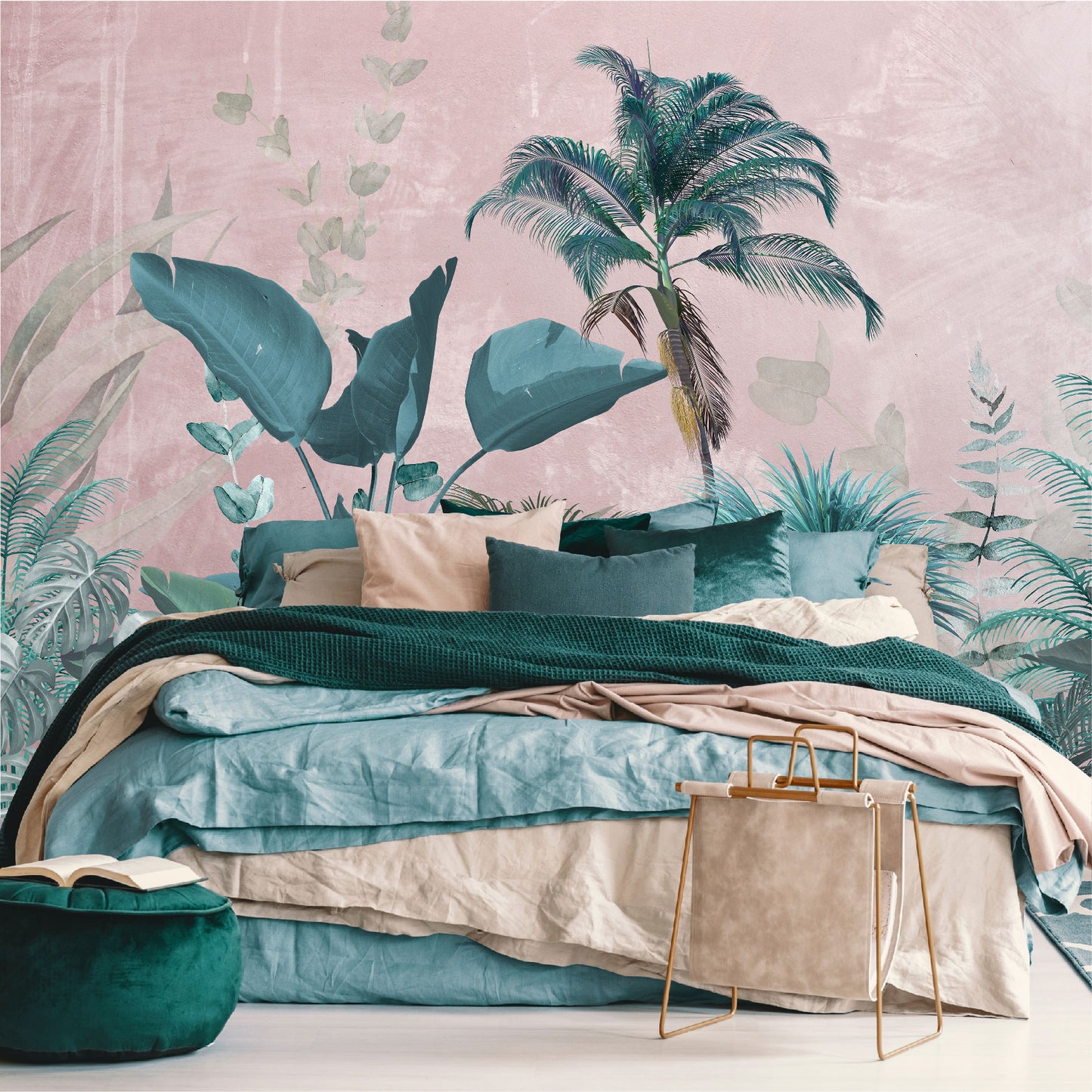 Mural Jungla Tropical con Fondo Rosa - MT189
