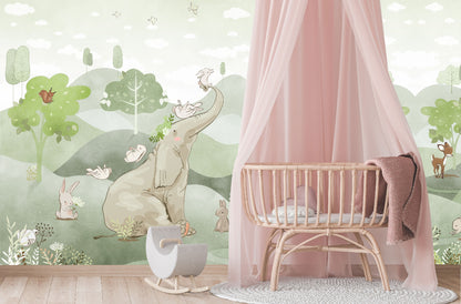 Mural Elefante con conejitos - MI047